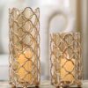 Hollow Out Glass Vases Golden Flower Arrangement Metal
