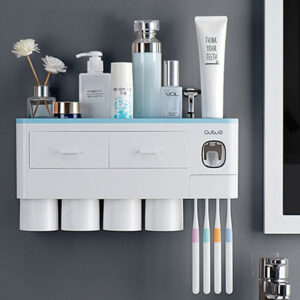 3328443081286.jpg Non-marking Hanging Magnetic Toothbrush Holder Single Drawer Storage Rack With Toothpaste Squeezer Toiletry Set