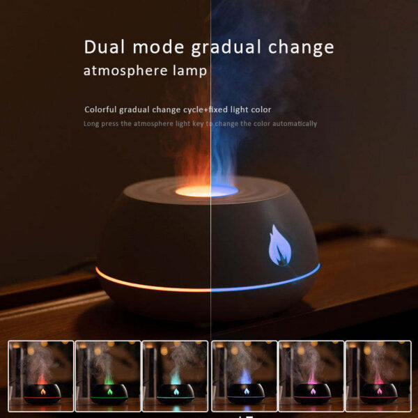 45a943e3-be3b-4f0b-b6cc-49254a16dacb.jpg Flame Humidifier Aromatherapy Diffuser 7 Colors Light Home Air Humidifier 130ML USB Room Fragrance Essential Oil Diffuser