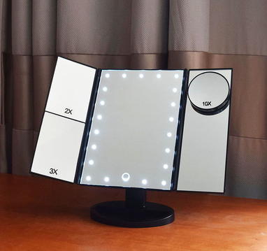 481603399236.png Three-sided Foldable Magnifying Desktop Makeup Mirror With Lamp