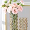 Hollow Out Glass Vases Golden Flower Arrangement Metal