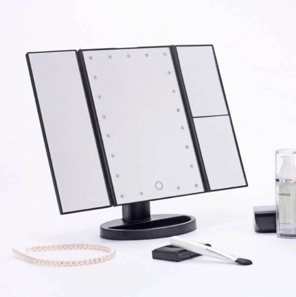 583924898012.jpg Three-sided Foldable Magnifying Desktop Makeup Mirror With Lamp