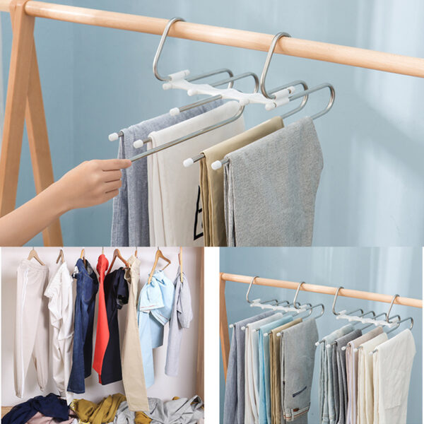 9796eb6d-5ab6-4f90-93d0-df8add701504.jpg 5 In 1 Wardrobe Hanger Multi-functional Clothes Hangers Pants Stainless Steel Magic Wardrobe Clothing Hangers For Clothes Rack